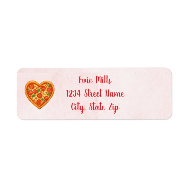 Heart Pizza Return Address Sticker | Red Checkered (Front)
