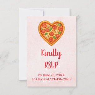 Heart Pizza RSVP Card Red Chequered Italian