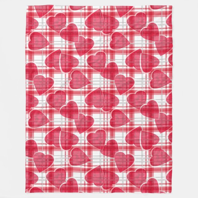 Heart plaid fleece blanket (Front)