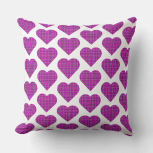 Heart Plaid Pink Purple Black Cushion