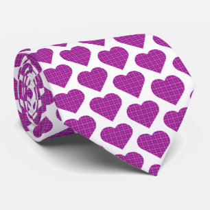 Heart Plaid Pink Purple Black Neck Tie