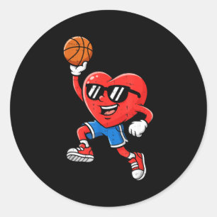 Heart Play Basketball Valentines Day For Teen Boys Classic Round Sticker