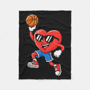 Heart Play Basketball Valentines Day For Teen Boys Fleece Blanket