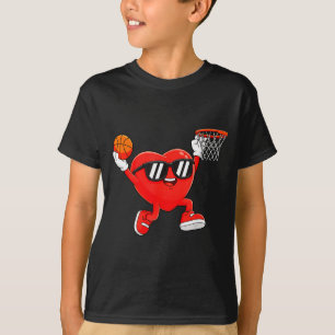 Heart Play Basketball Valentines Day For Teen Boys T-Shirt