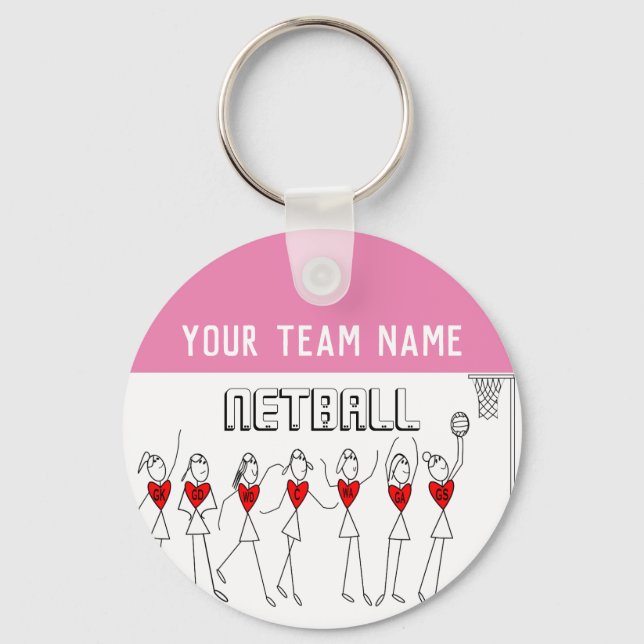 Heart Player Positions Netball Team Key Ring (Front)