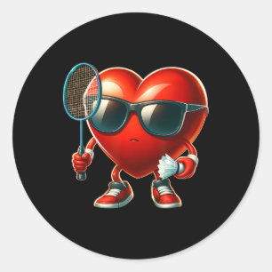 Heart Playing Badminton Valentines Day Valentine M Classic Round Sticker