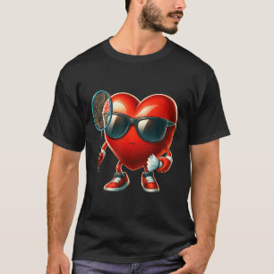 Heart Playing Badminton Valentines Day Valentine M T-Shirt