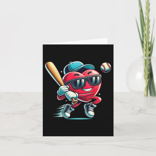 Heart Playing Baseball Boys Kids Baseball Valentin Card (Front)
