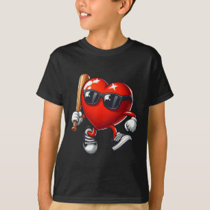 Heart Playing Baseball Funny Valentine's Day Febru T-Shirt