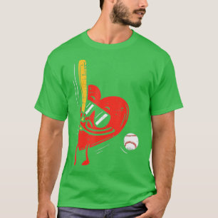 Heart Playing Baseball Valentines Day Boys Men Coa T-Shirt