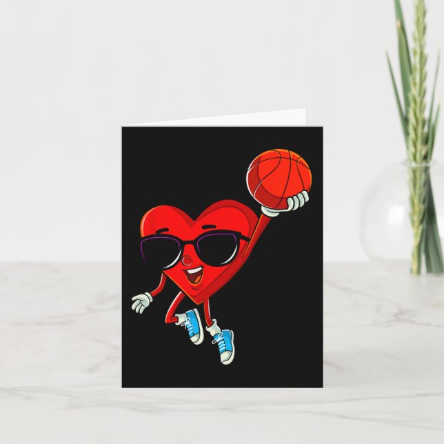 Heart Playing Basketball Cute Valentines Day Sport Card (Front)