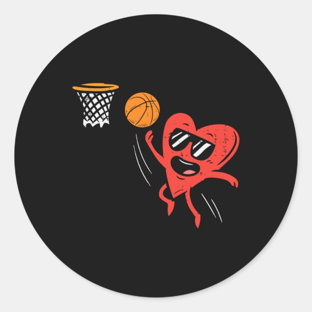 Heart Playing Basketball Cute Valentines Day Sport Classic Round Sticker (Front)