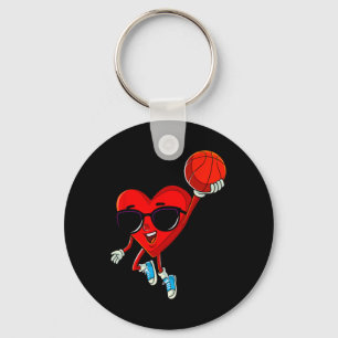 Heart Playing Basketball Cute Valentines Day Sport Key Ring