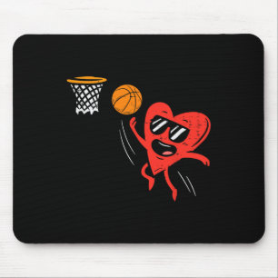 Heart Playing Basketball Cute Valentines Day Sport Mouse Pad