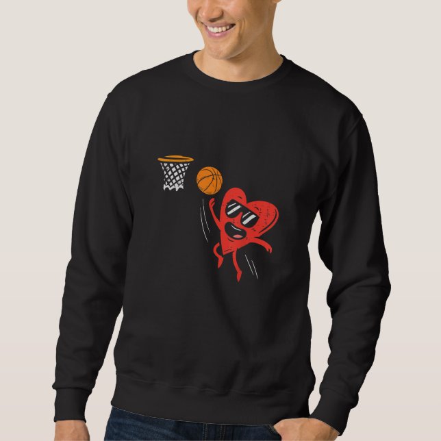 Heart Playing Basketball Cute Valentines Day Sport Sweatshirt (Front)