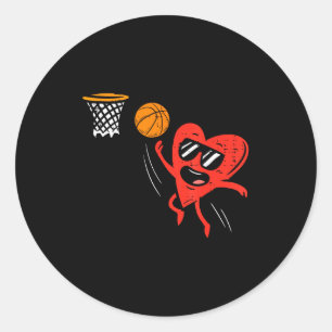 Heart Playing Basketball Cute Valentines Day Srts  Classic Round Sticker