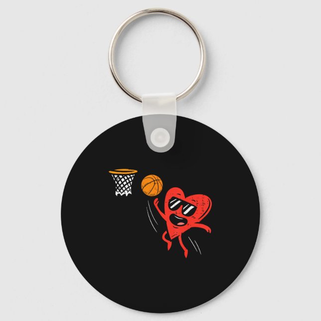 Heart Playing Basketball Cute Valentines Day Srts  Key Ring (Front)