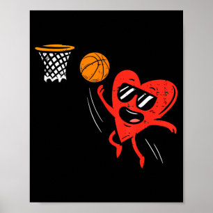 Heart Playing Basketball Cute Valentines Day Srts  Poster
