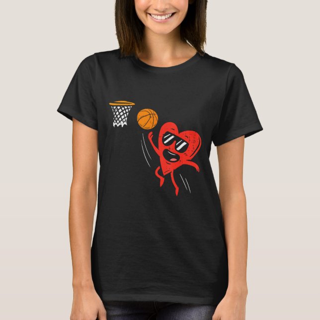 Heart Playing Basketball Cute Valentines Day Srts  T-Shirt (Front)