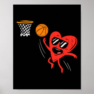 Heart Playing Bysketbyll Cute Valentines Day Sport Poster