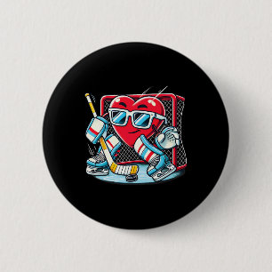 Heart Playing Hockey Goalie Valentine's Day Men Wo 6 Cm Round Badge