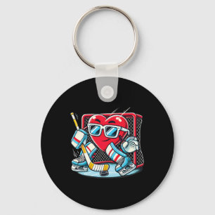 Heart Playing Hockey Goalie Valentine's Day Men Wo Key Ring