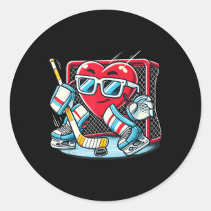 Heart Playing Hockey Goalie Valentines Day Men Wom Classic Round Sticker