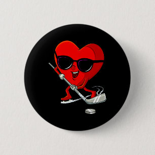 Heart Playing Ice Hockey Cute Valentines Day Sport 6 Cm Round Badge