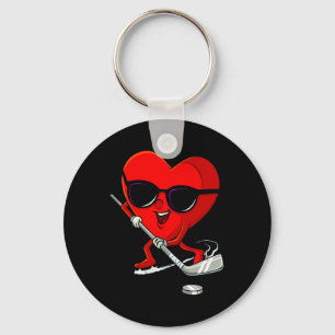 Heart Playing Ice Hockey Cute Valentines Day Sport Key Ring