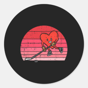 Heart Playing Ice Hockey Sport Men Women Kids Vale Classic Round Sticker