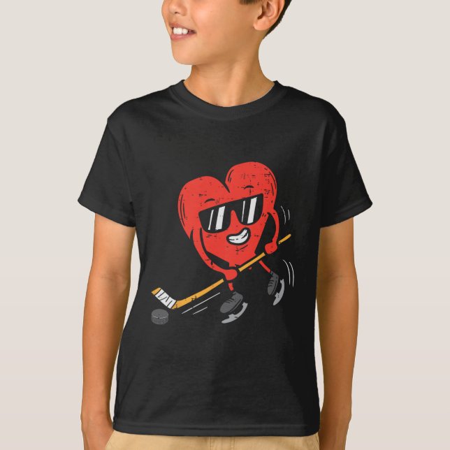 Heart Playing Ice Hockey Valentines Day Love Sport T-Shirt (Front)