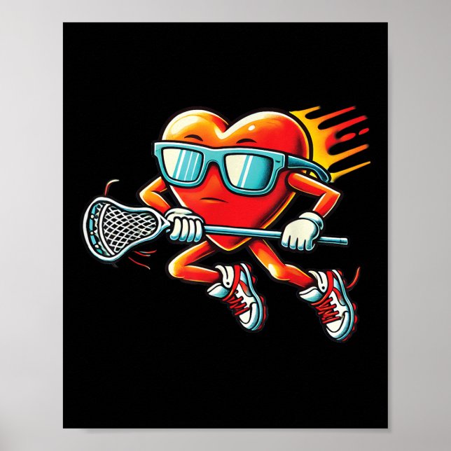 Heart Playing Lacrosse Funny Lacrosse Player Valen Poster (Front)