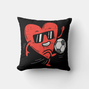 Heart Playing Soccer Valentines Day Football Girls Cushion