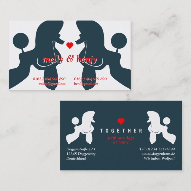 Heart Poodle Couple  –  Business Card (Front/Back)