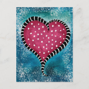 Heart Postcard Pink Blue Black Cute 