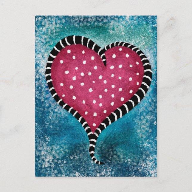 Heart Postcard Pink Blue Black Cute  (Front)