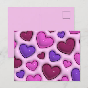 Heart Postcard With 3D Glossy Hearts