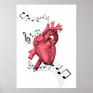 Heart Print, Musical Notes, Musical Heart, Anatomy Poster