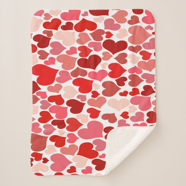 Heart Print Red and Pink Sherpa Blanket (Front)