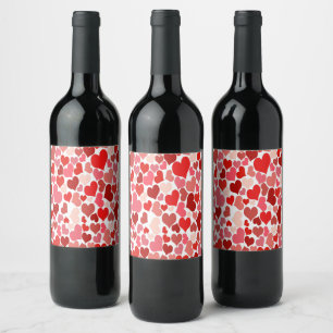 Heart Print Red and Pink Wine Label