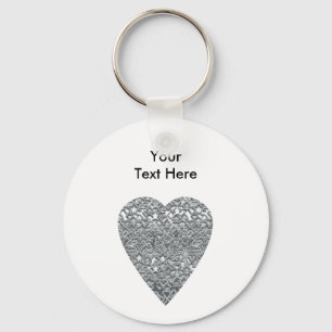 Heart. Printed Light Grey and Mid Grey Pattern. Key Ring