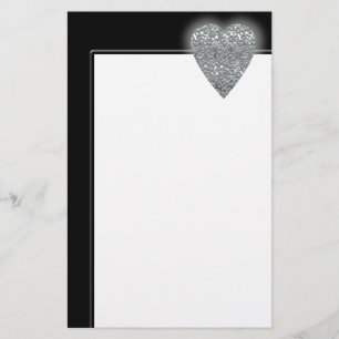 Heart. Printed Light Grey and Mid Grey Pattern. Stationery