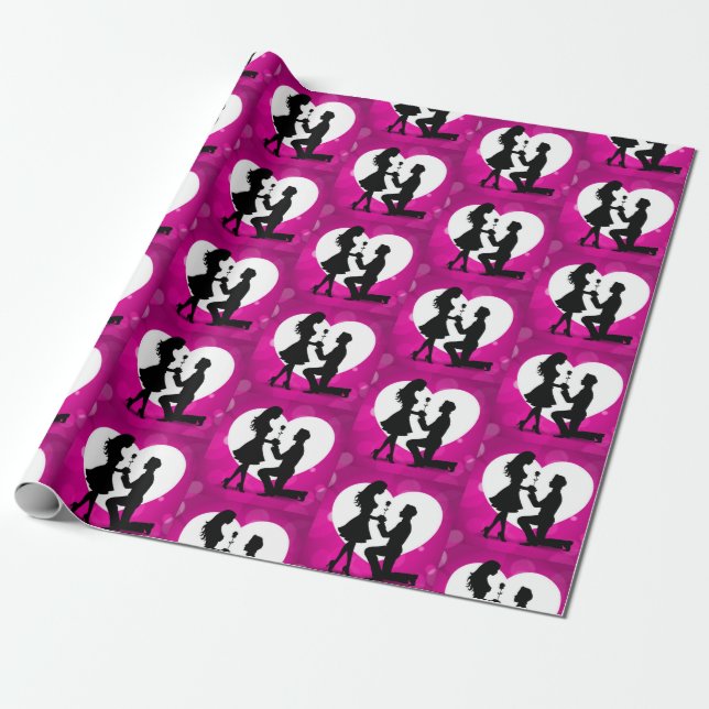 Heart Proposal Silhouette Pink Wrapping Paper (Unrolled)