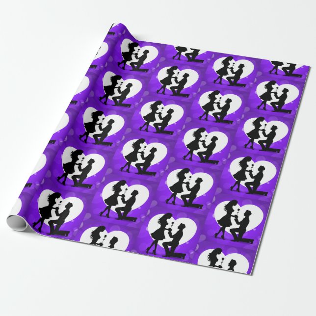 Heart Proposal Silhouette Purple Wrapping Paper (Unrolled)