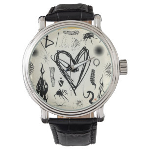 Heart Pulse Silver Wrist Watch - Unique Hand Drawn