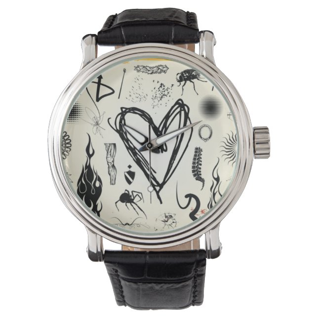 Heart Pulse Silver Wrist Watch - Unique Hand Drawn (Front)