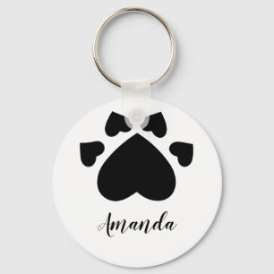 Heart Puppy Paws Print Monogrammed Key Ring