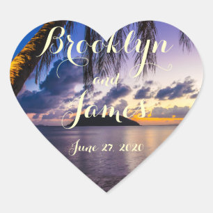 Heart Purple Beach Wedding Stickers
