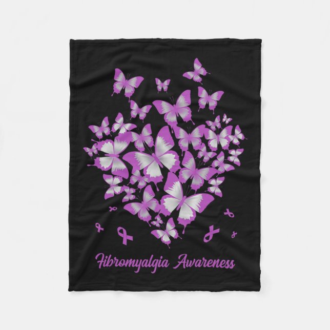 Heart Purple Ribbon Fibromyalgia Awareness Warrior Fleece Blanket (Front)