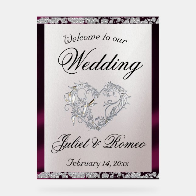 Heart, Purple Ribbon & Sparkle Welcome Acrylic Sign (Front)